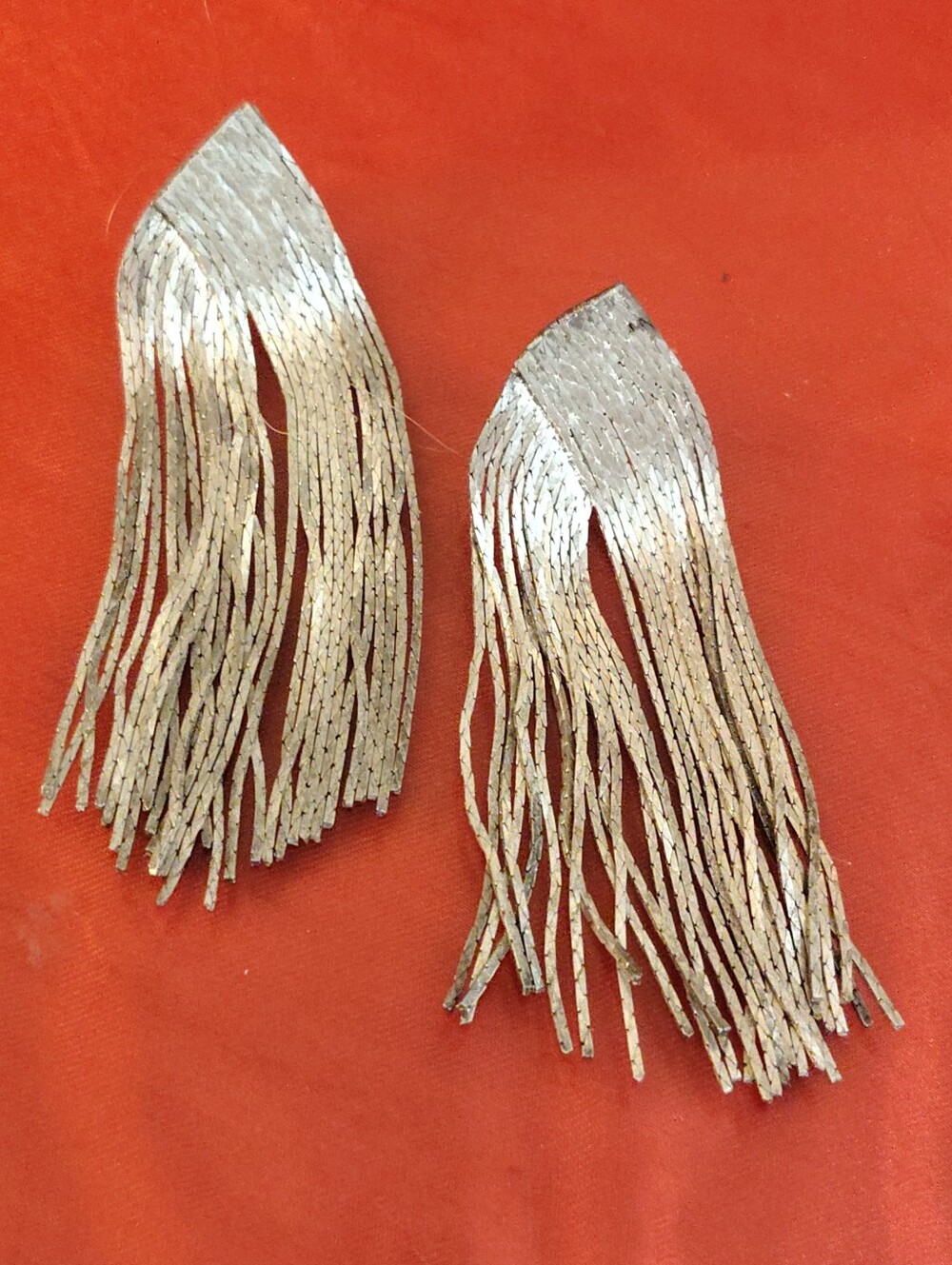Vintage Liquid Silver Chain Fringe Tassel Statement Earrings Waterfall Dangle